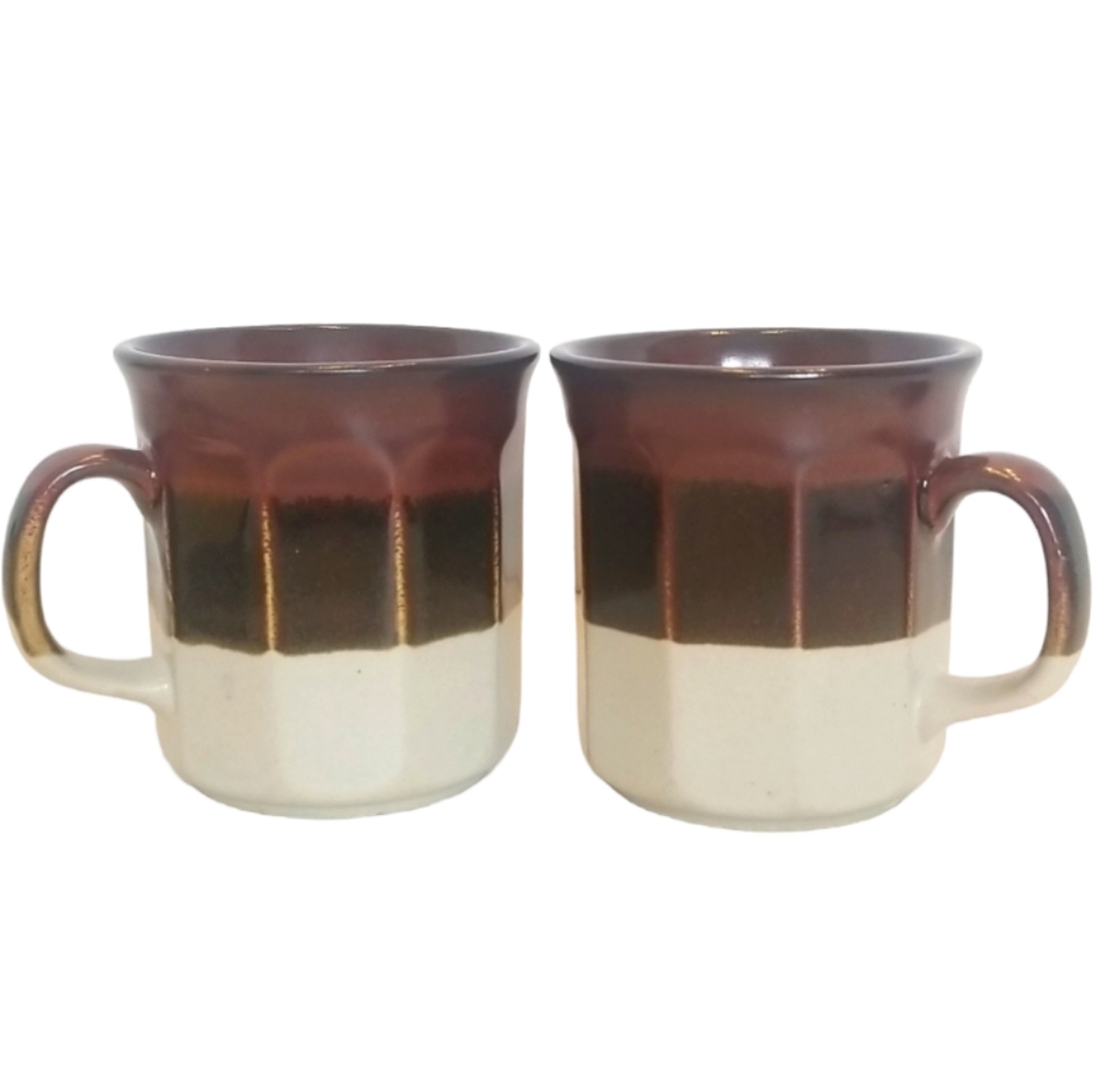 Vintage MCM Set of 2 Stoneware Brown Coffee Mugs